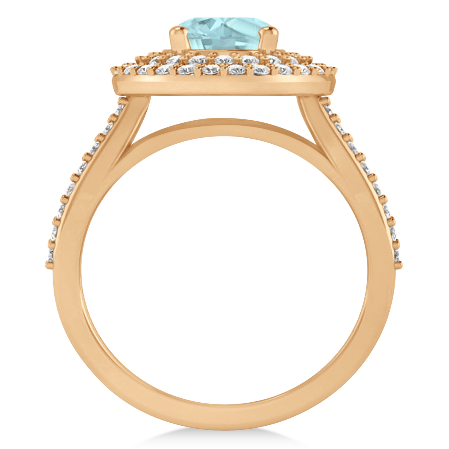 Double Halo Aquamarine Engagement Ring 14k Rose Gold (2.27ct)