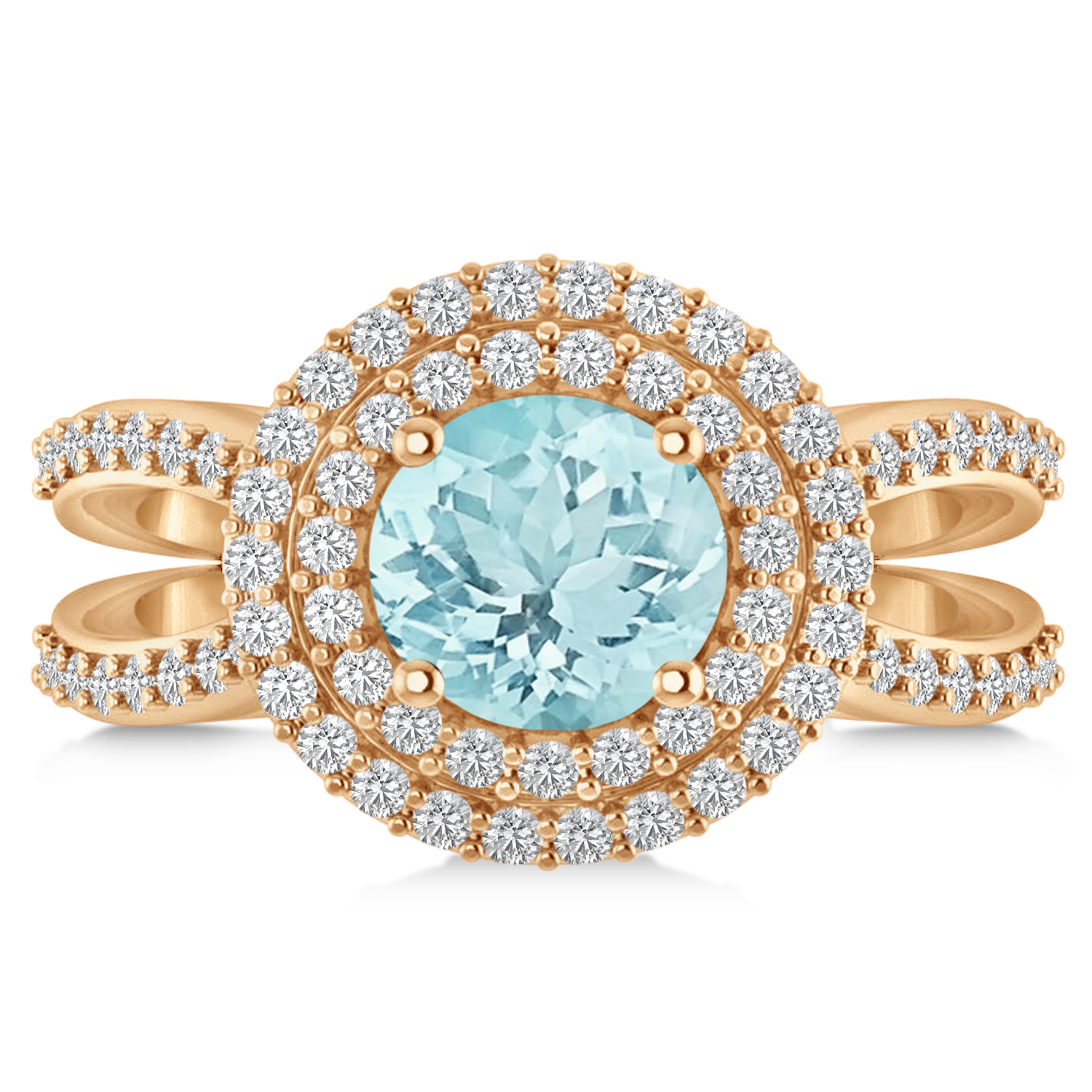 Double Halo Aquamarine Engagement Ring 14k Rose Gold (2.27ct)