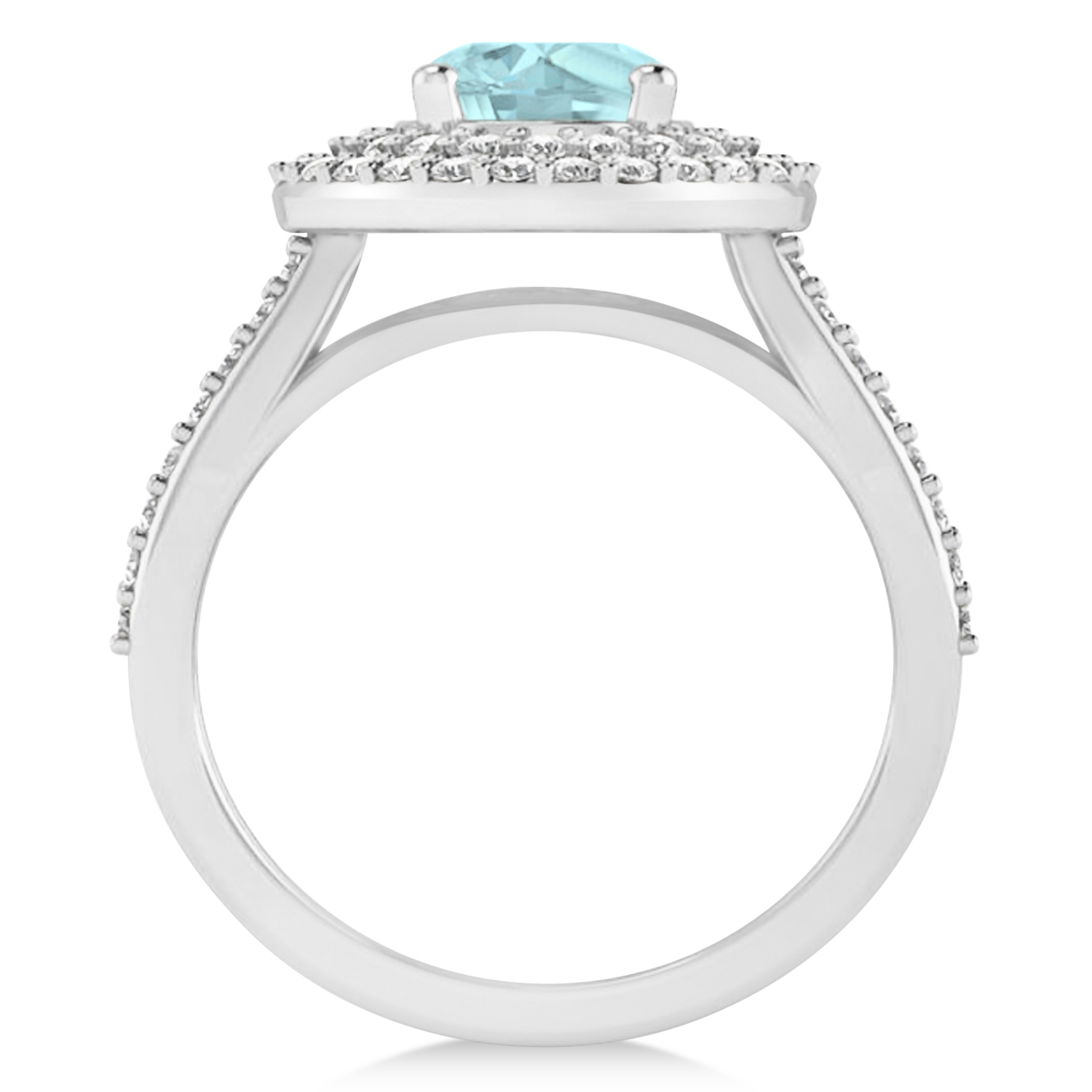 Double Halo Aquamarine Engagement Ring 14k White Gold (2.27ct)