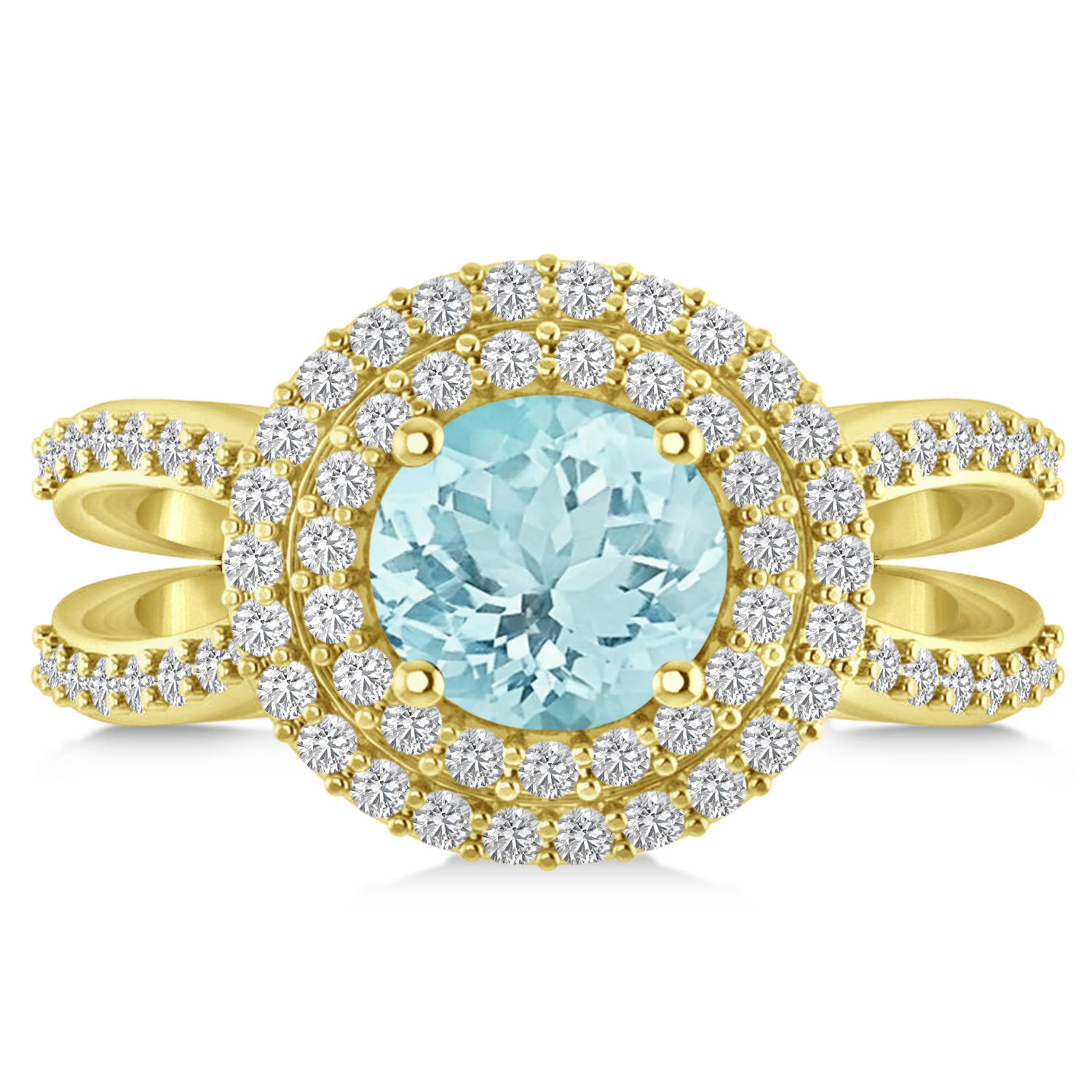 Double Halo Aquamarine Engagement Ring 14k Yellow Gold (2.27ct)