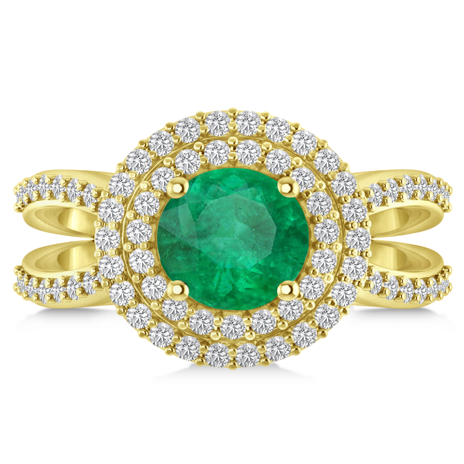 Double Halo Emerald Engagement Ring 14k Yellow Gold (2.27ct)