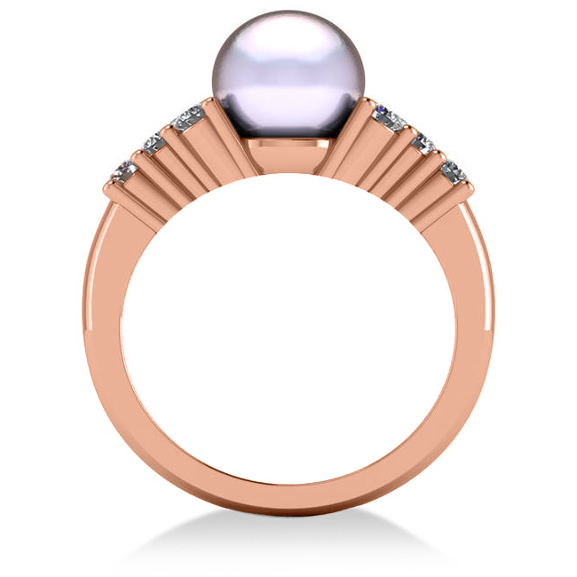 Pearl & Diamond Accented Engagement Ring 14k Rose Gold 8mm (0.40ct)