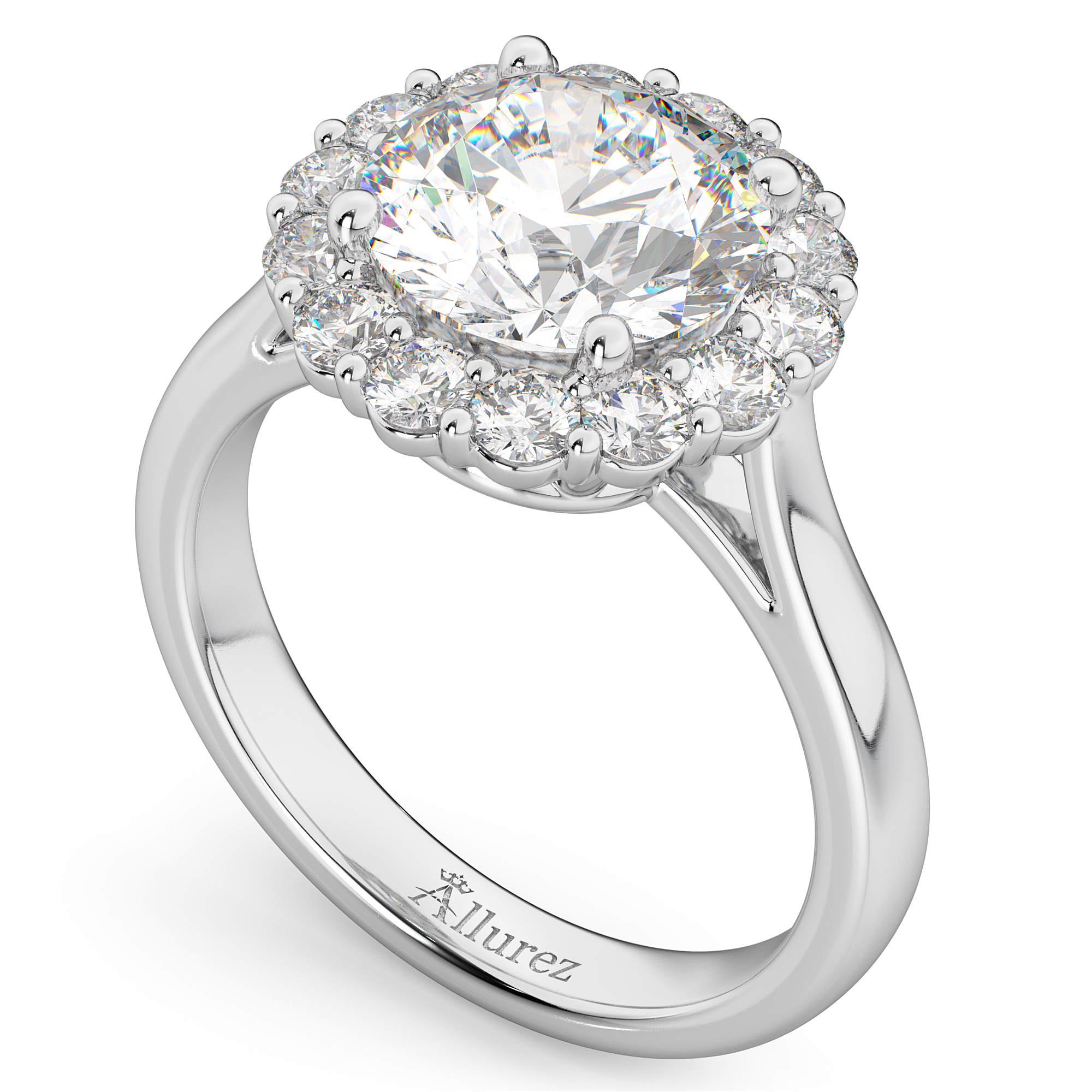 Round Halo Lab Grown Diamond Engagement Ring 14K White Gold (3.20ct)