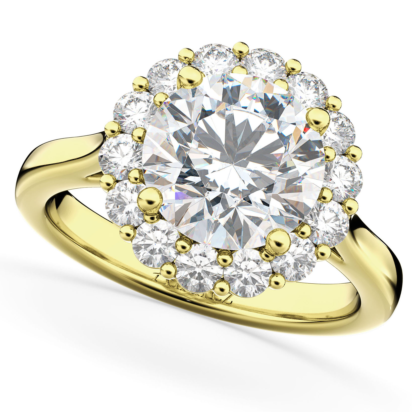 Round Halo Lab Grown Diamond Engagement Ring 14K Yellow Gold (3.20ct)