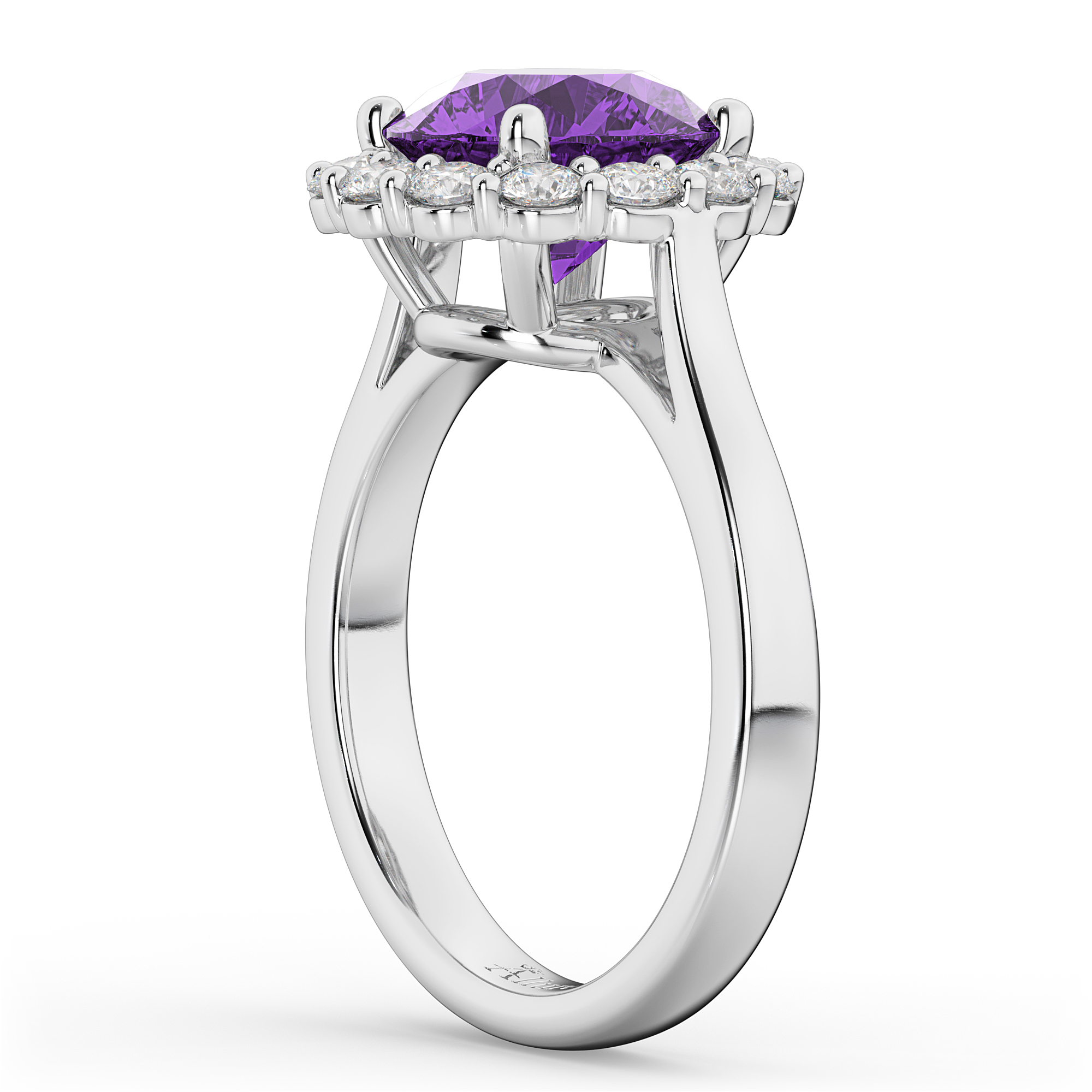 Halo Round Lab Amethyst & Lab Grown Diamond Engagement Ring 14K White Gold 3.26ct