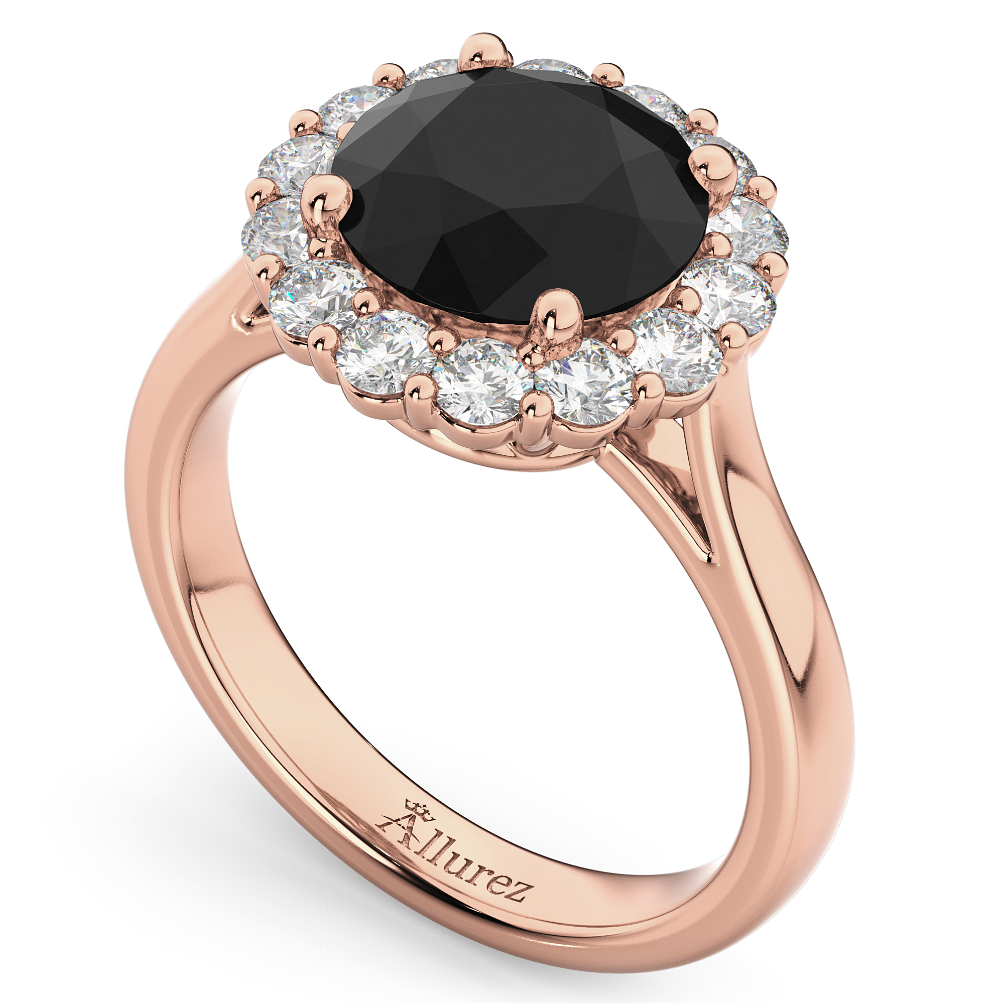 Round Black Diamond & Diamond Engagement Ring 14K Rose Gold (3.20ct)