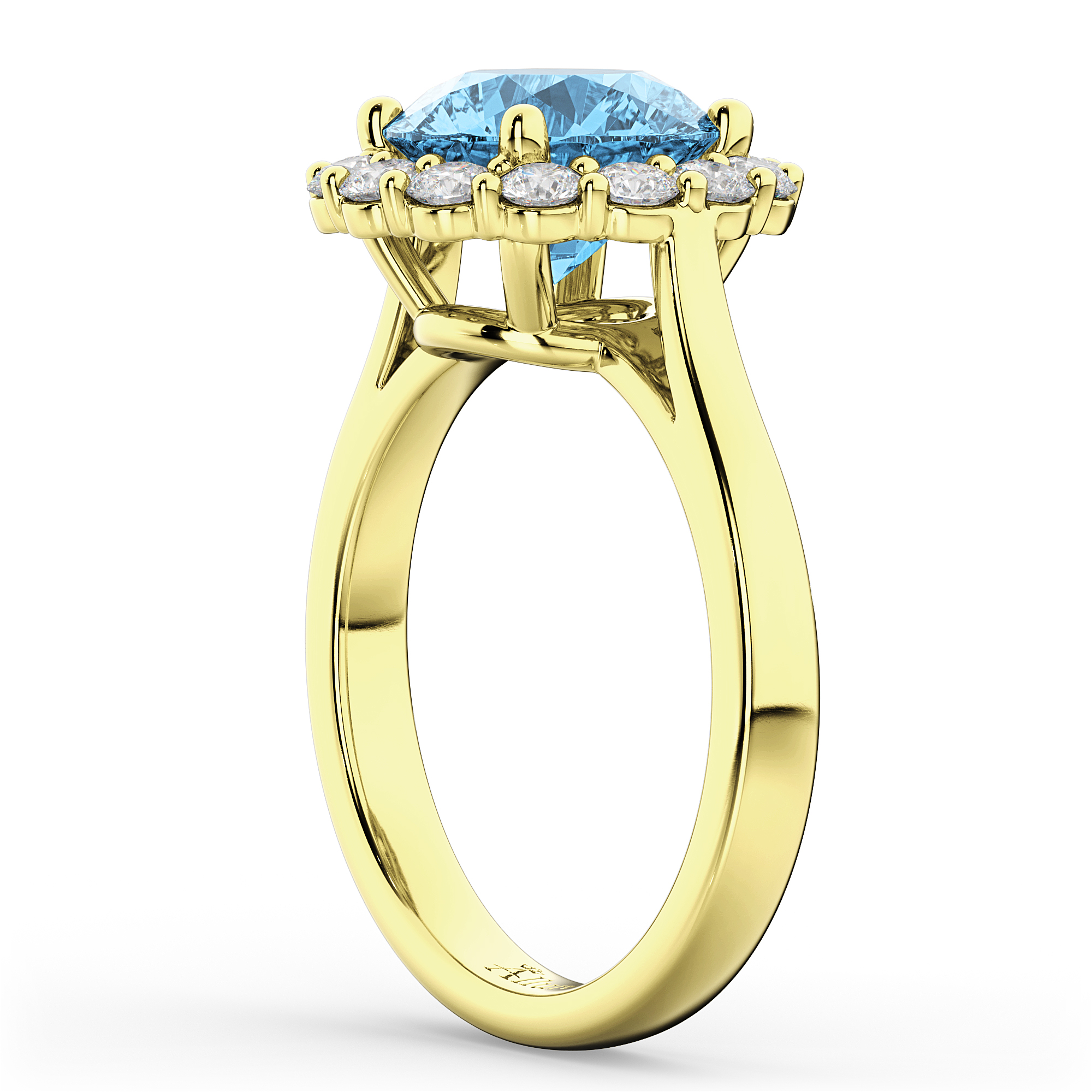 Halo Round Lab Blue Topaz & Lab Grown Diamond Engagement Ring 14K Yellow Gold 4.45ct