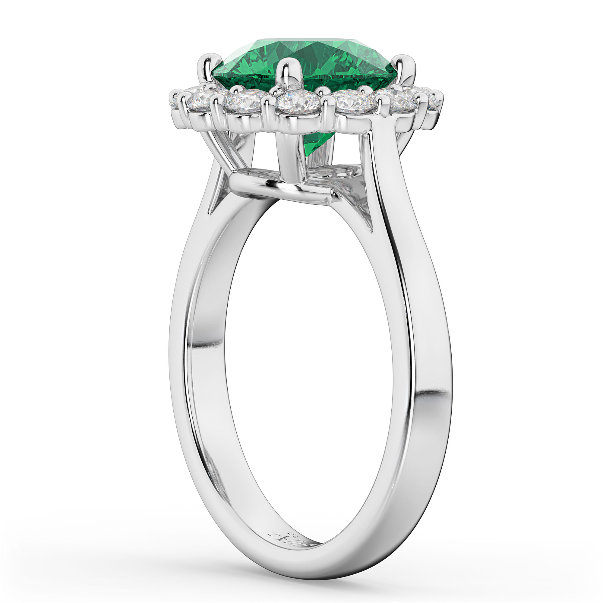 Halo Round Lab Emerald & Lab Grown Diamond Engagement Ring 14K White Gold 4.40ct