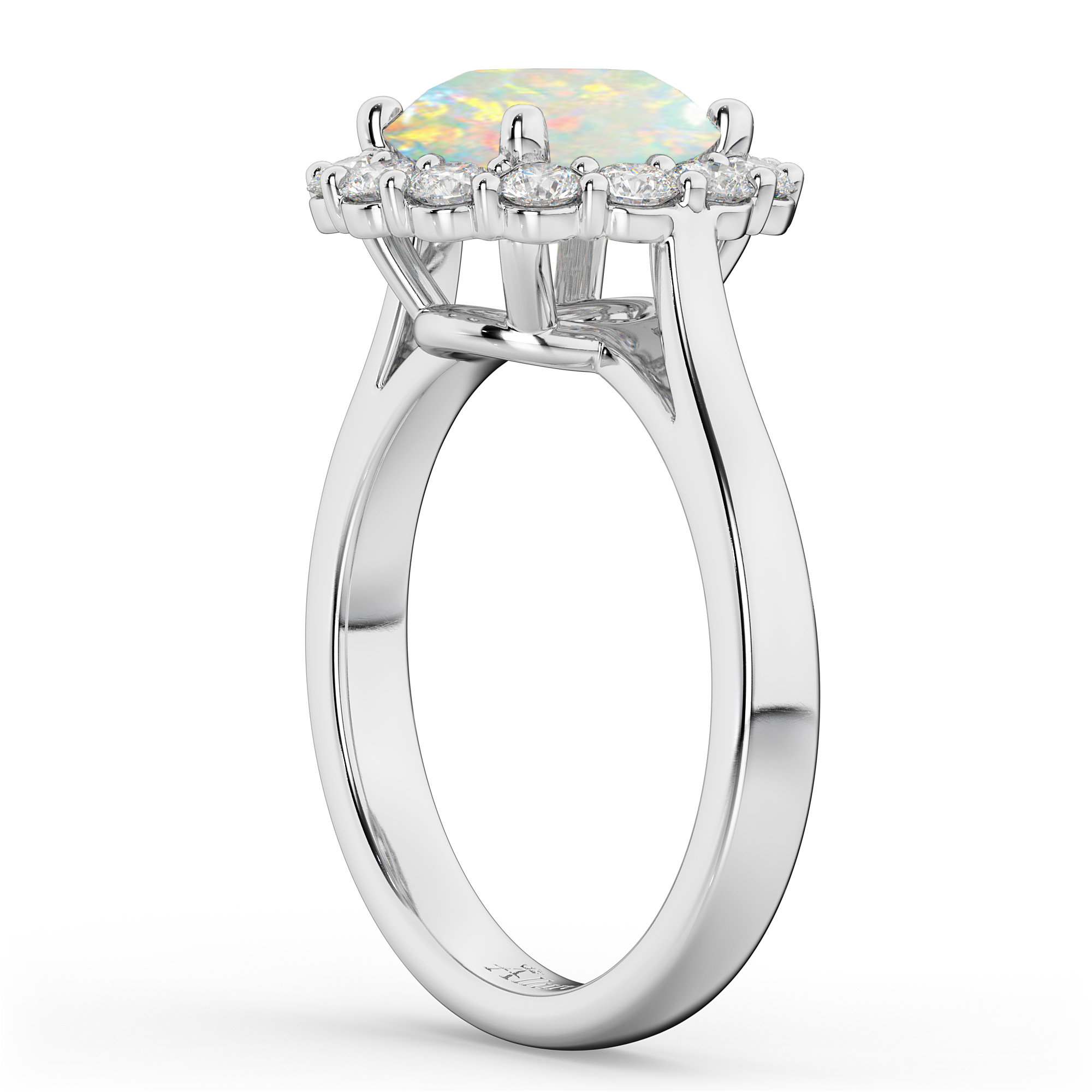 Halo Round Lab Opal & Lab Grown Diamond Engagement Ring 14K White Gold 2.30ct