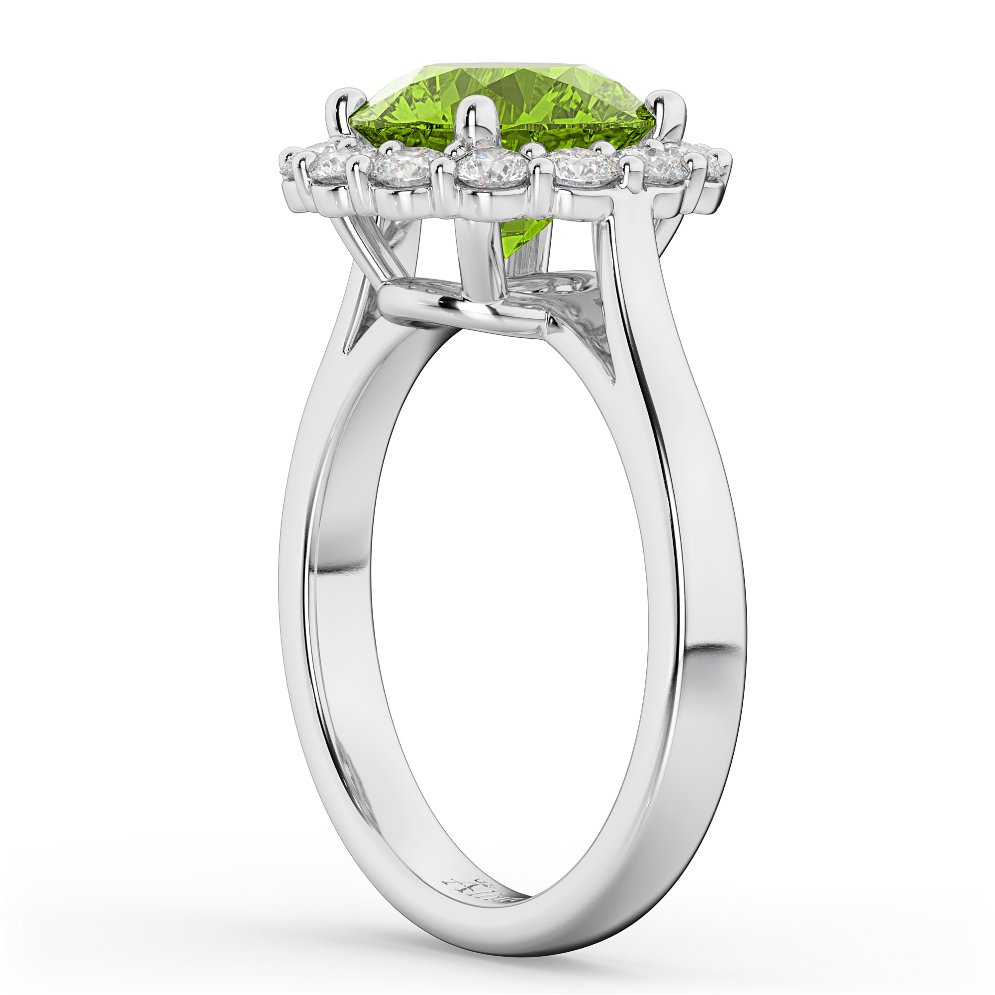 Halo Round Peridot & Diamond Engagement Ring 14K White Gold 4.45ct