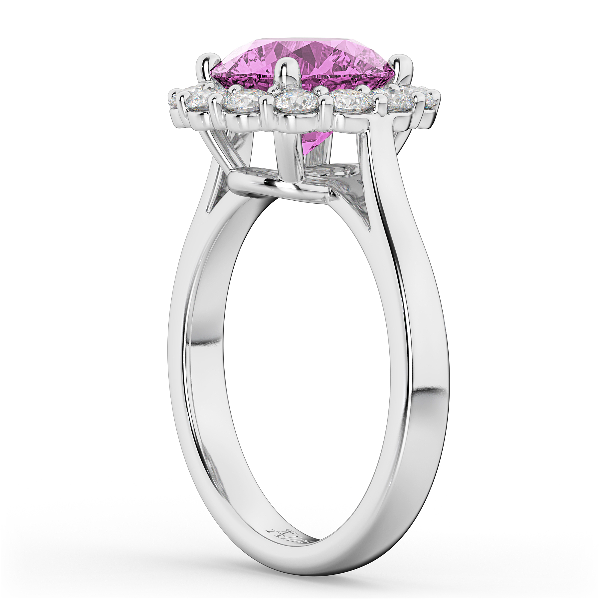 Halo Round Lab Pink Sapphire & Lab Grown Diamond Engagement Ring 14K White Gold 4.45ct