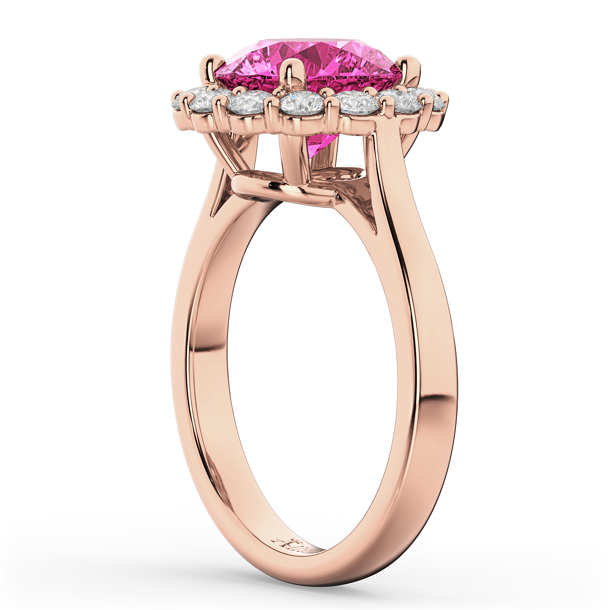 Halo Round Lab Pink Tourmaline & Lab Grown Diamond Engagement Ring 14K Rose Gold 3.20ct