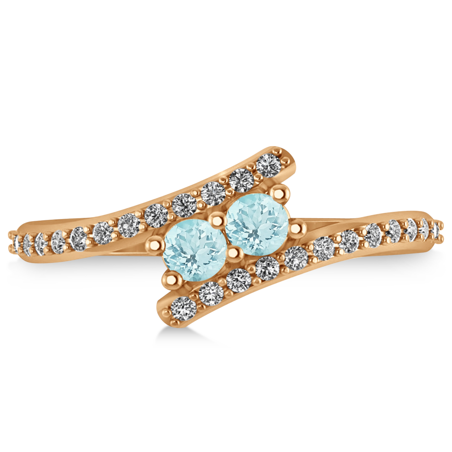 Aquamarine Two Stone Ring w/Diamonds 14k Rose Gold (0.50ct)