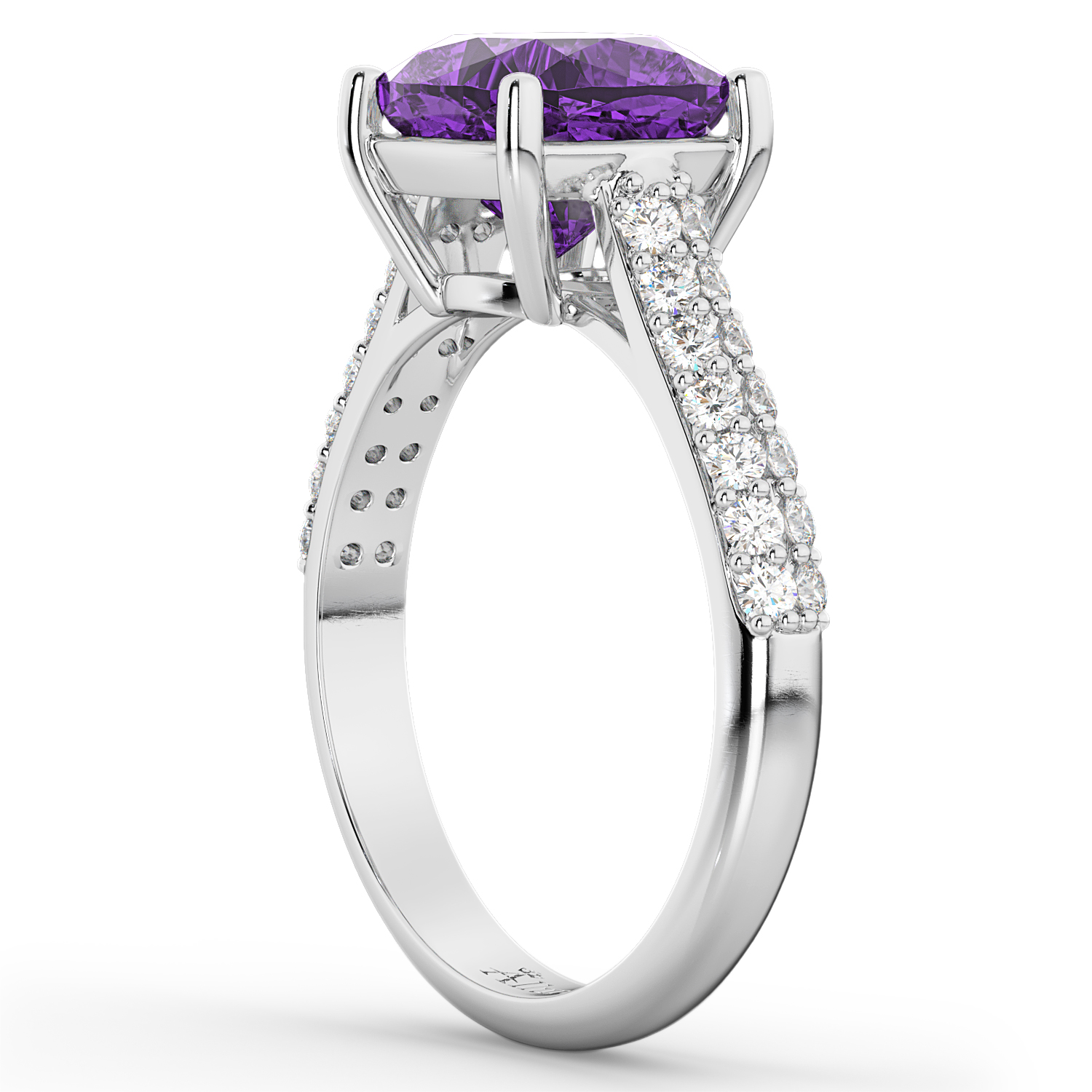 Cushion Cut Amethyst & Diamond Engagement Ring 14k White Gold (4.42ct)