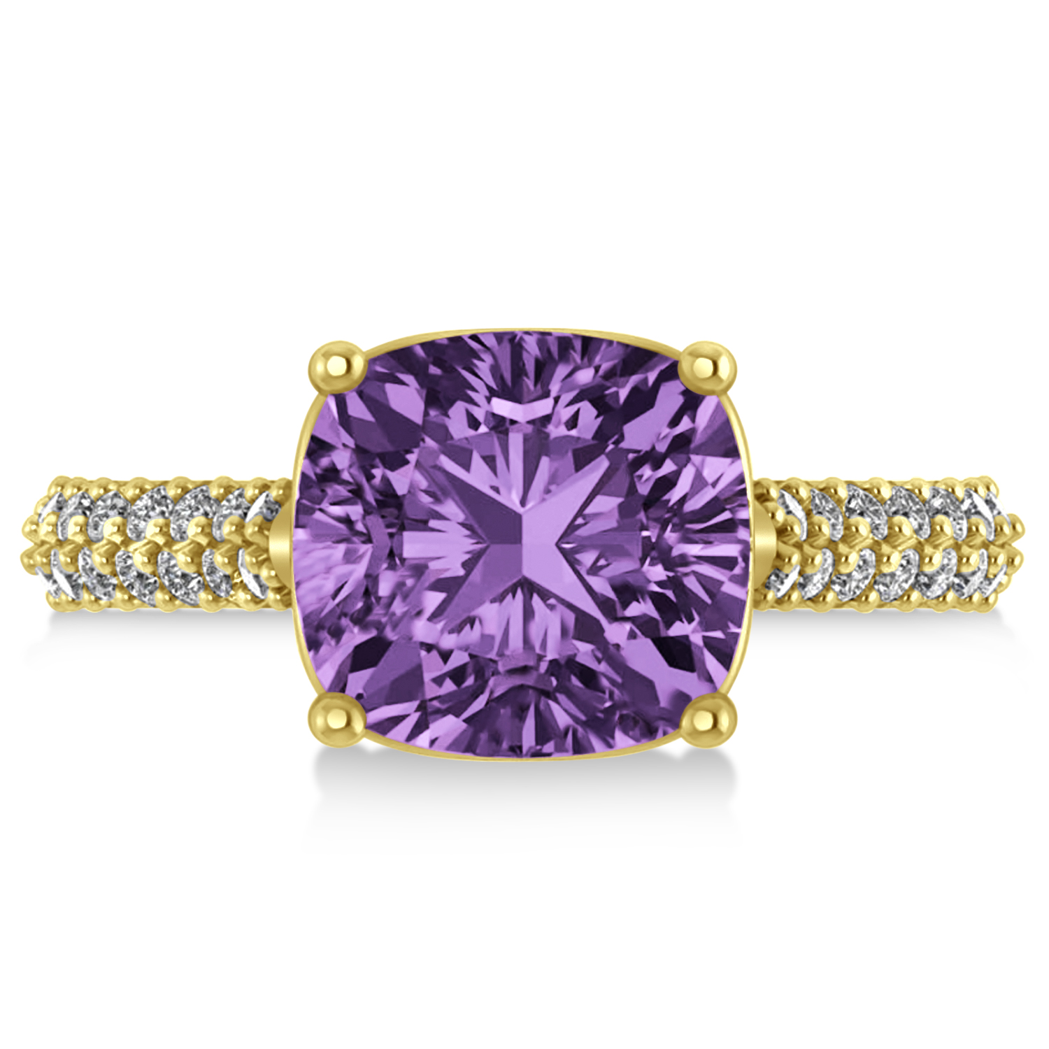 Cushion Cut Amethyst & Diamond Engagement Ring 14k Yellow Gold (4.42ct)