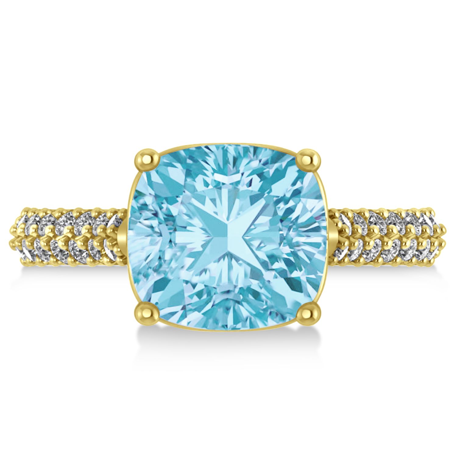Cushion Cut Aquamarine & Diamond Engagement Ring 18k Yellow Gold (4.42ct)