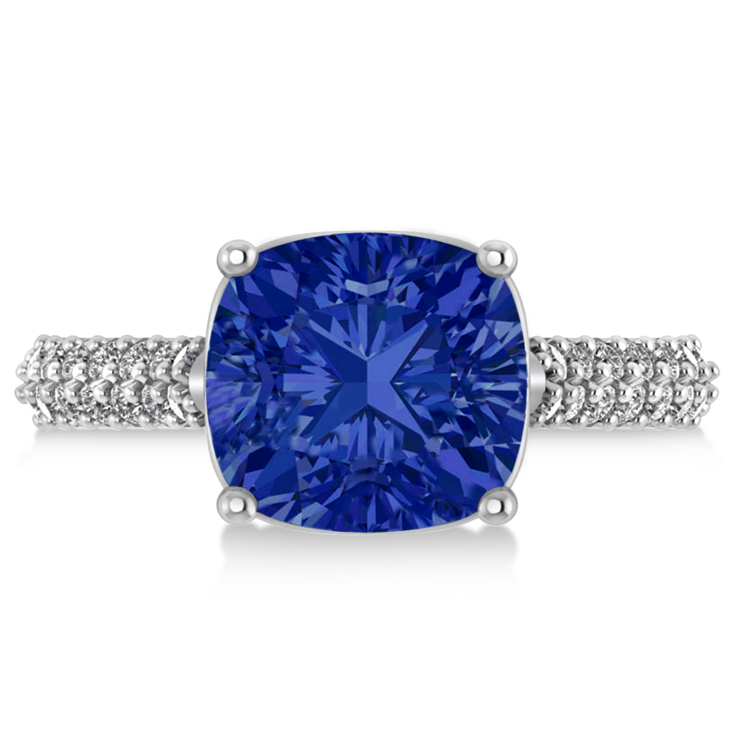 Cushion Cut Blue Sapphire & Diamond Ring 14k White Gold (4.42ct)