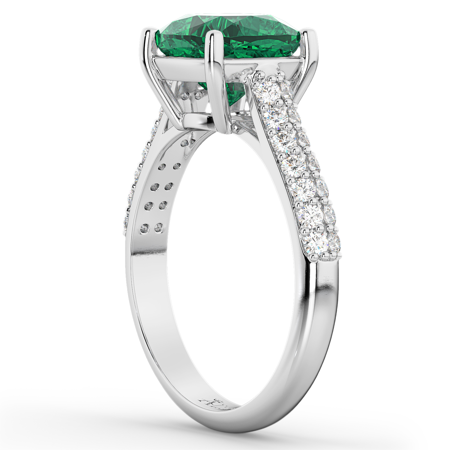 Cushion Cut Emerald & Diamond Engagement Ring 14k White Gold (4.42ct)