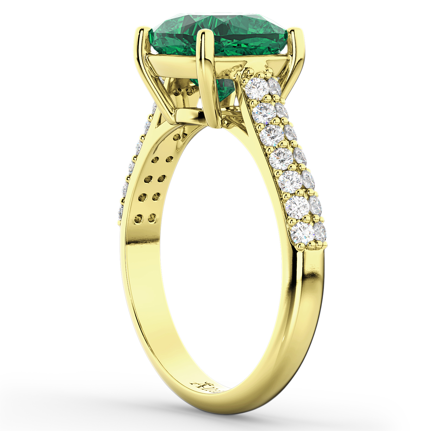 Cushion Cut Emerald & Diamond Engagement Ring 18k Yellow Gold 4.42ct ...