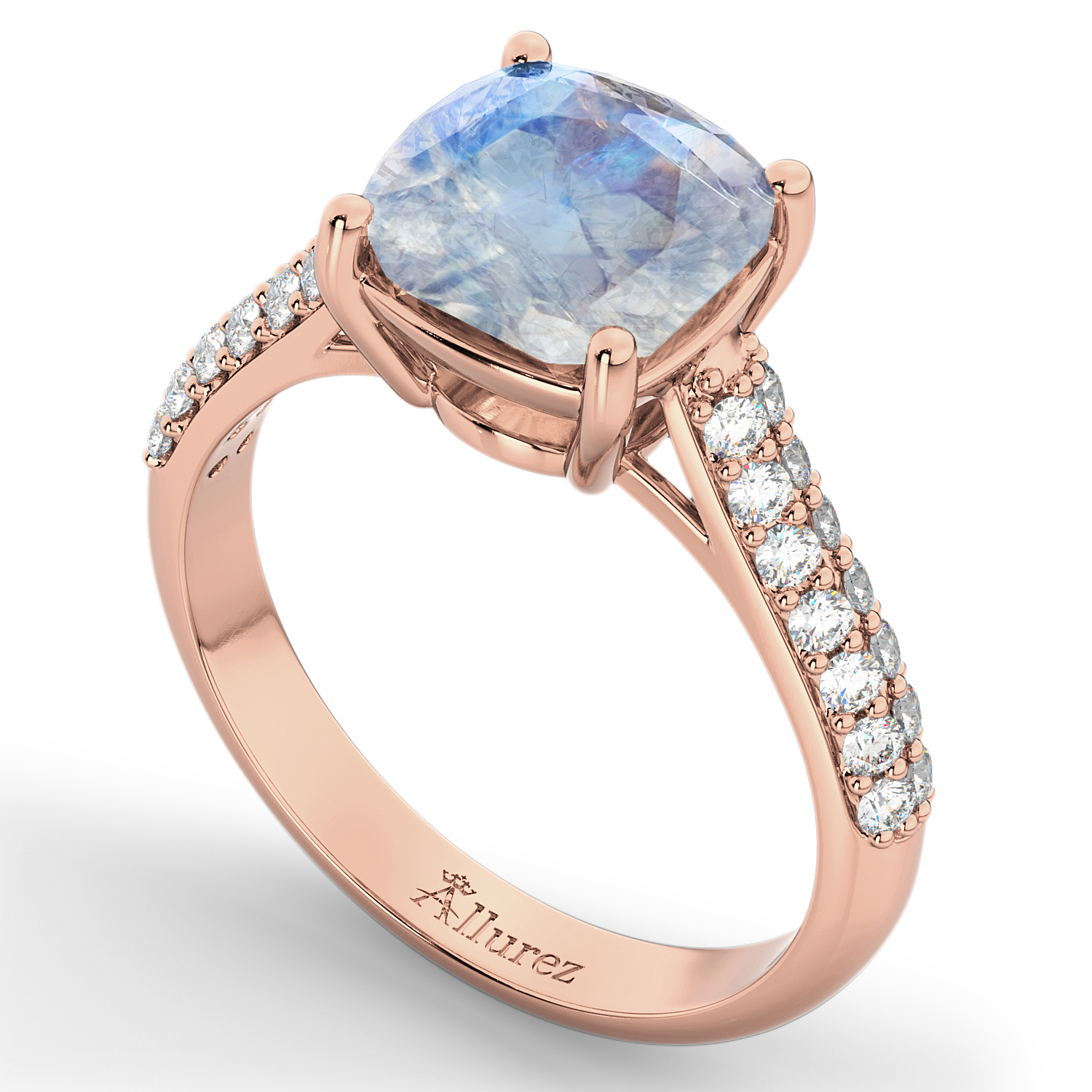 Cushion Cut Moonstone & Diamond Ring 14k Rose Gold (4.42ct)