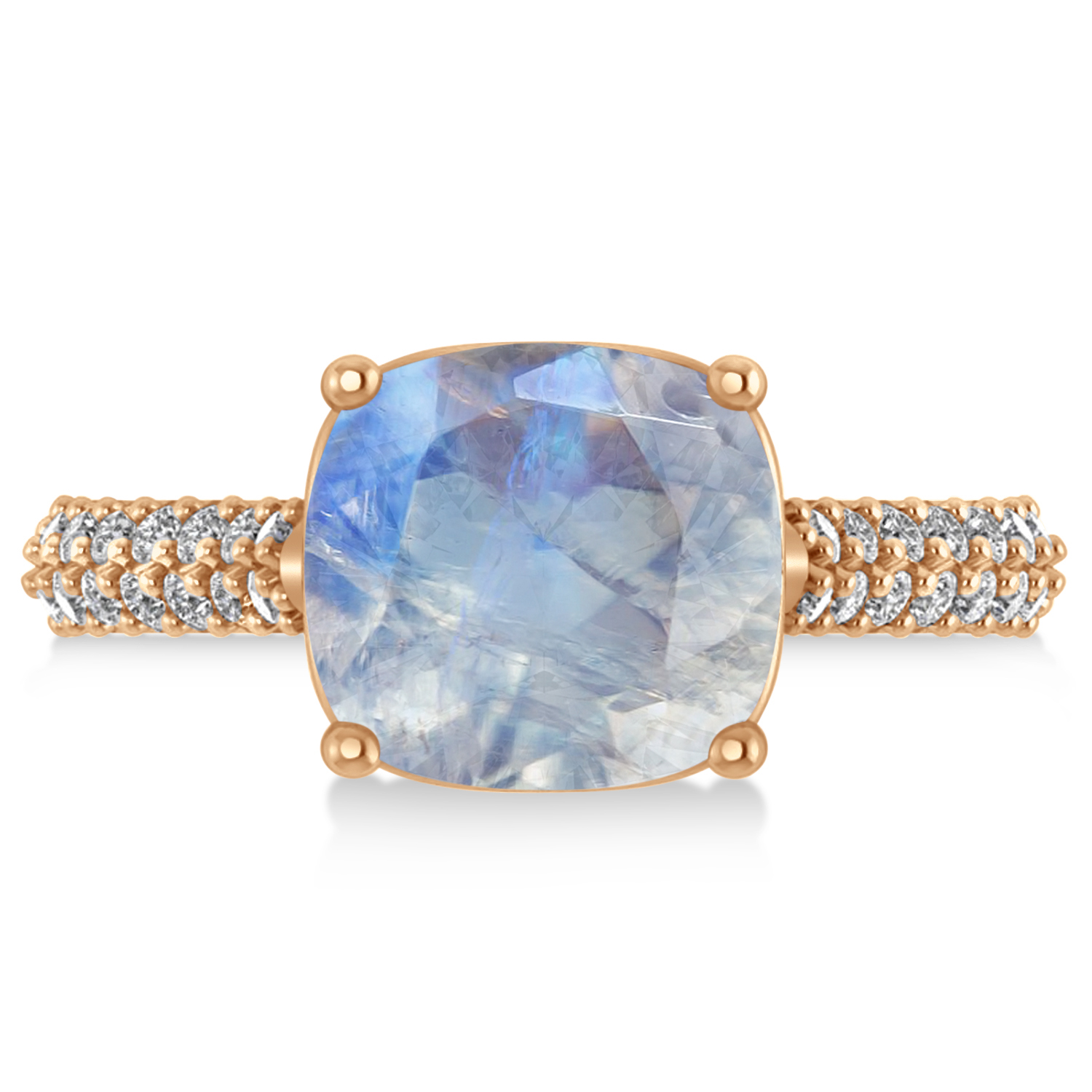 Cushion Cut Moonstone & Diamond Ring 14k Rose Gold (4.42ct)