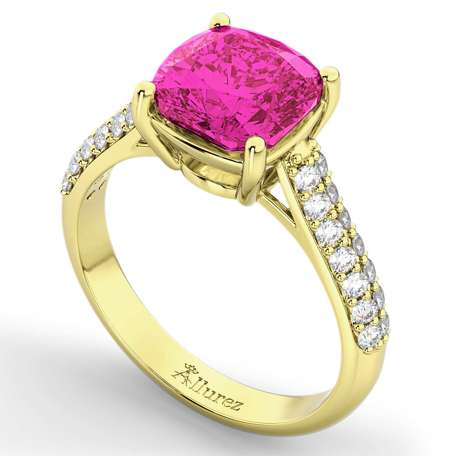 Cushion Cut Pink Tourmaline & Diamond Ring 14k Yellow Gold (4.42ct)