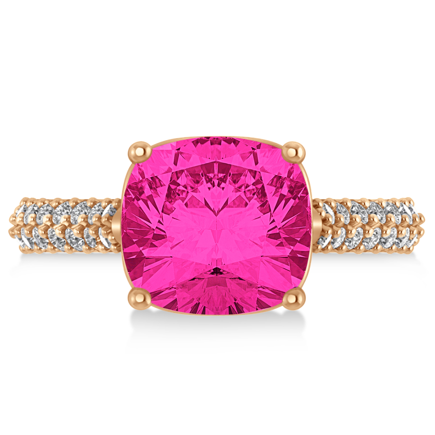 Cushion Cut Pink Tourmaline & Diamond Ring 18k Rose Gold (4.42ct)