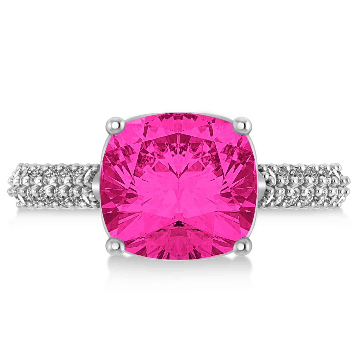 Cushion Cut Pink Tourmaline & Diamond Ring 18k White Gold (4.42ct)