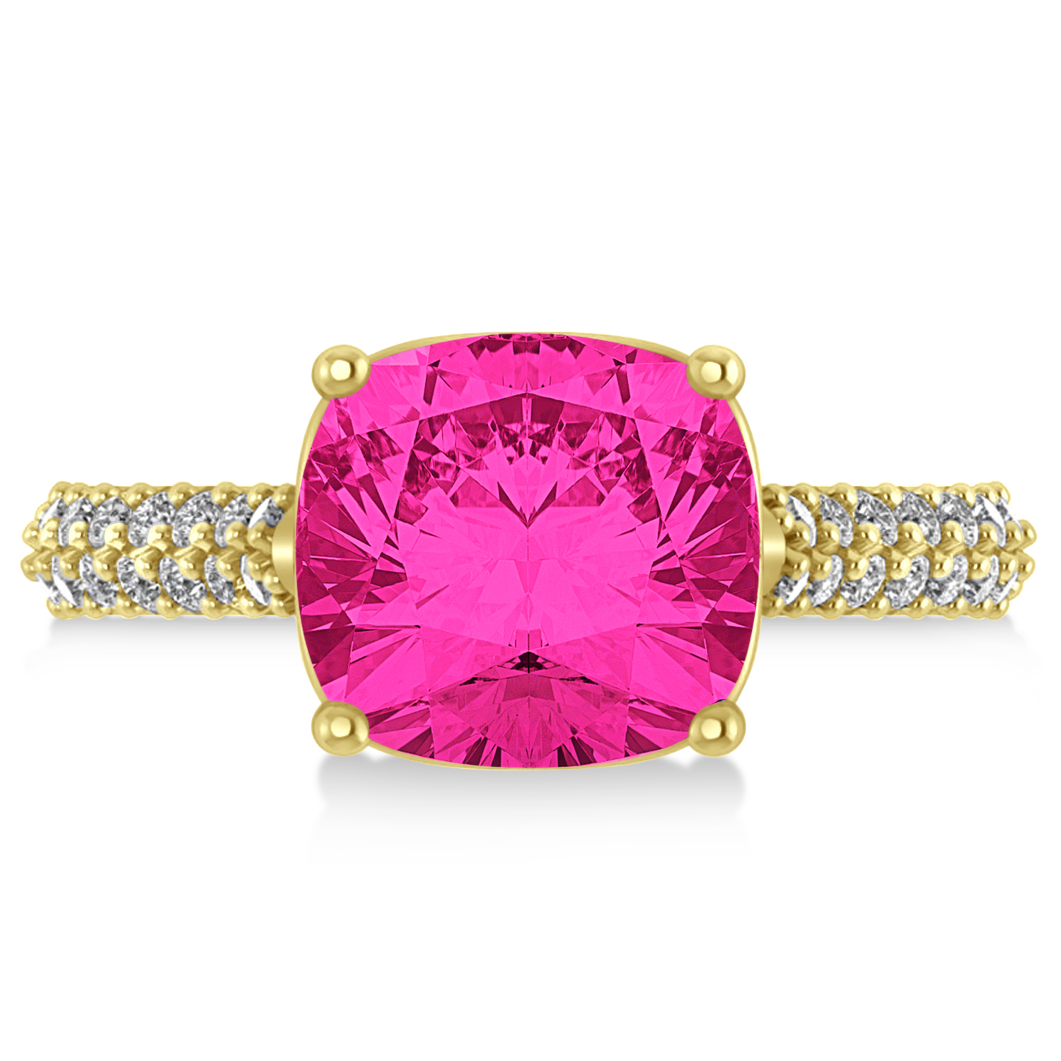 Cushion Cut Pink Tourmaline & Diamond Ring 18k Yellow Gold (4.42ct)