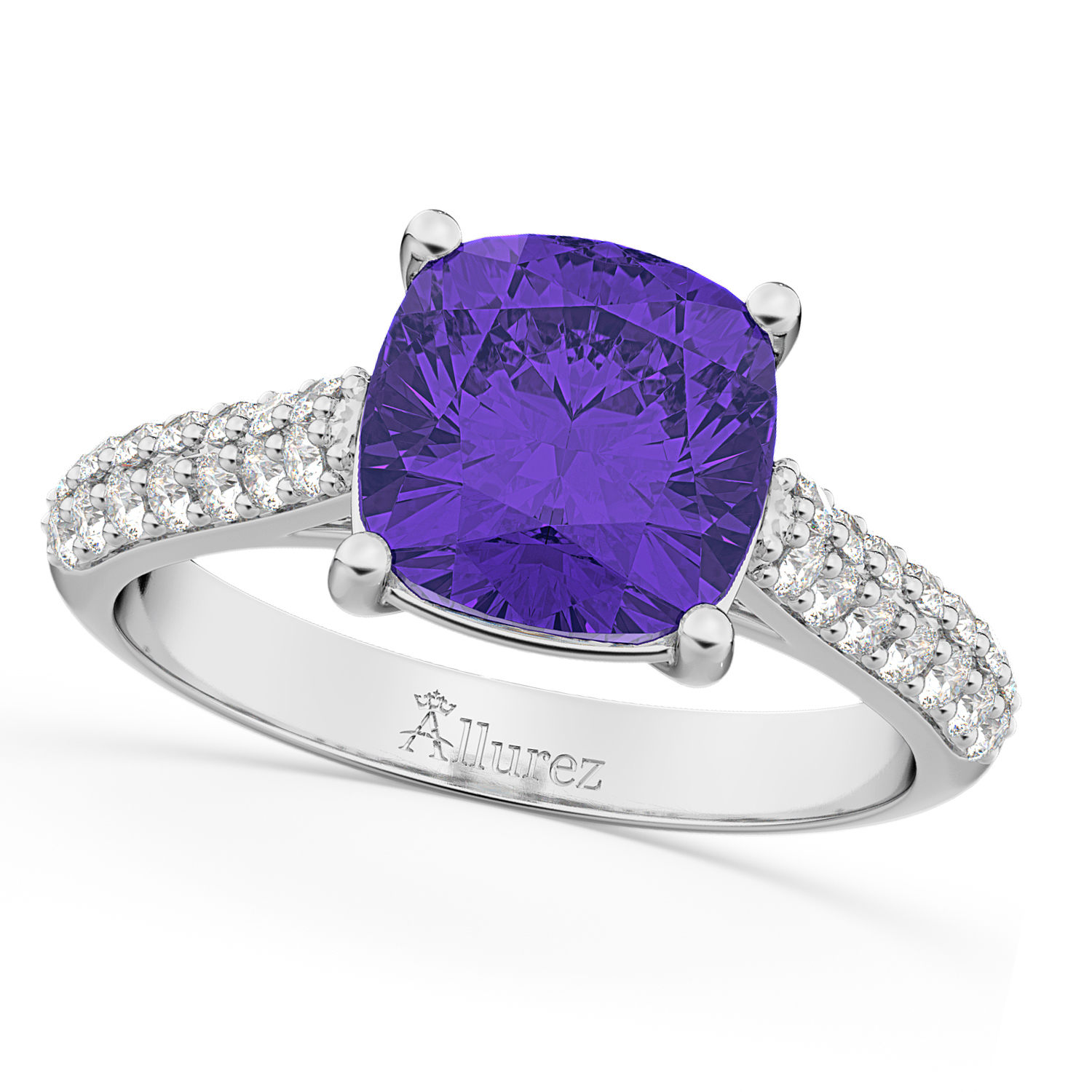 Cushion Cut Tanzanite & Diamond Ring 14k White Gold (4.42ct)