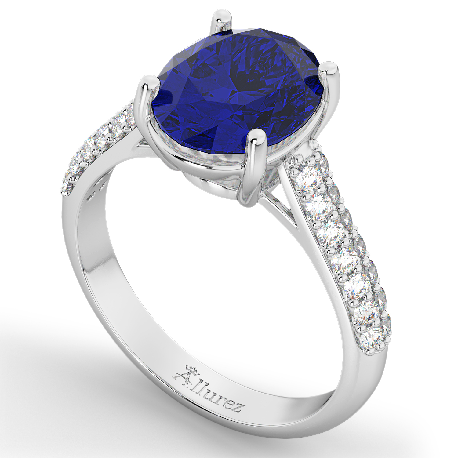 Oval Blue Sapphire & Diamond Engagement Ring 14k White Gold (4.42ct)