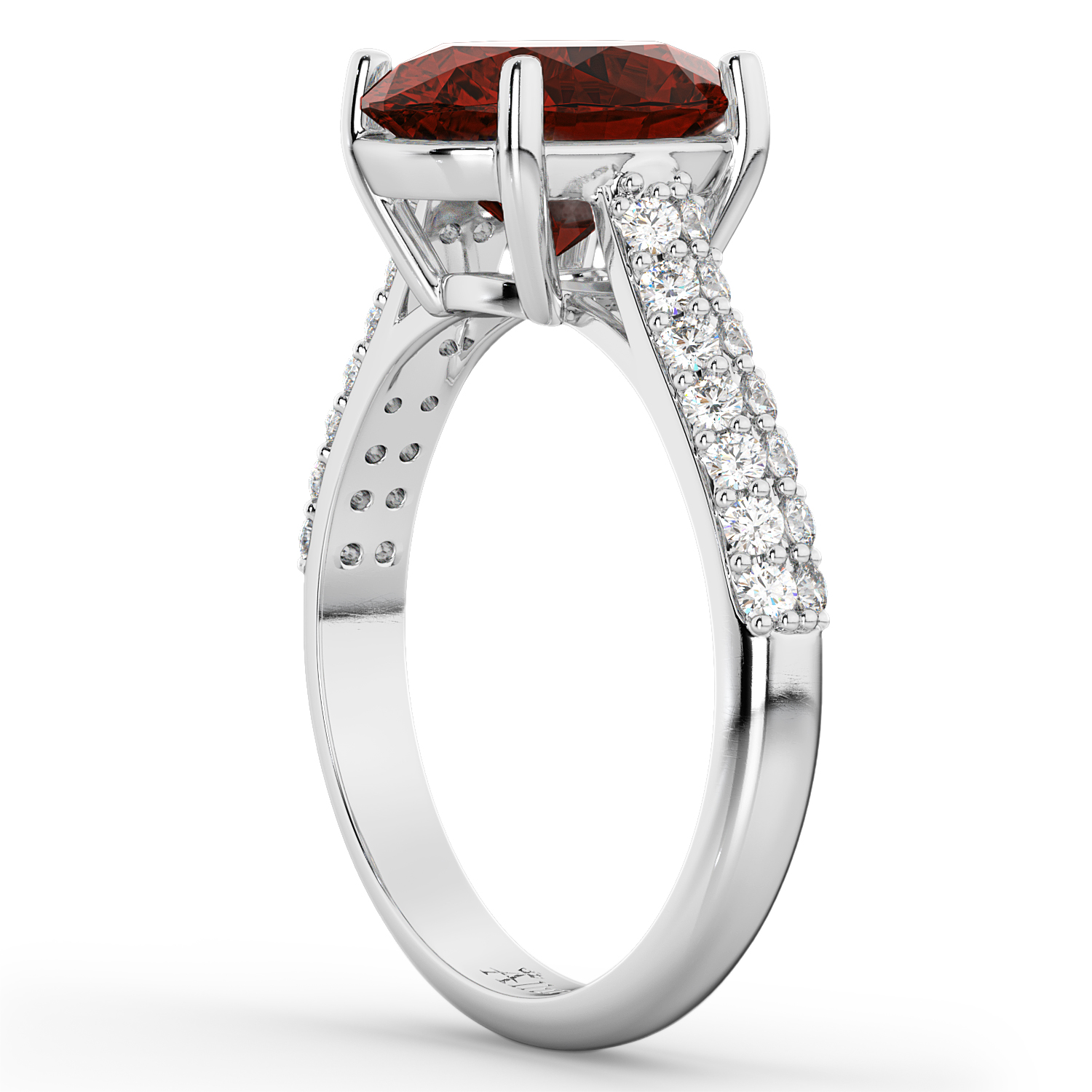 Oval Garnet & Diamond Engagement Ring 14k White Gold (4.42ct)