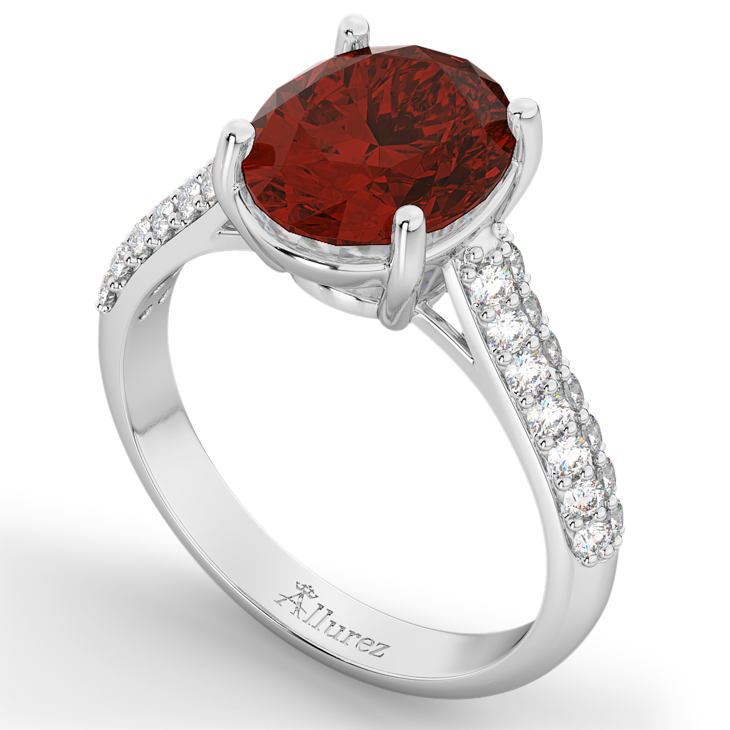 Oval Garnet & Diamond Engagement Ring 14k White Gold (4.42ct)