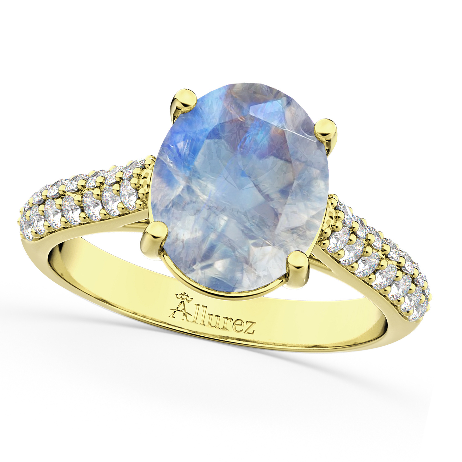 Oval Moonstone & Diamond Engagement Ring 14k Yellow Gold (4.42ct)