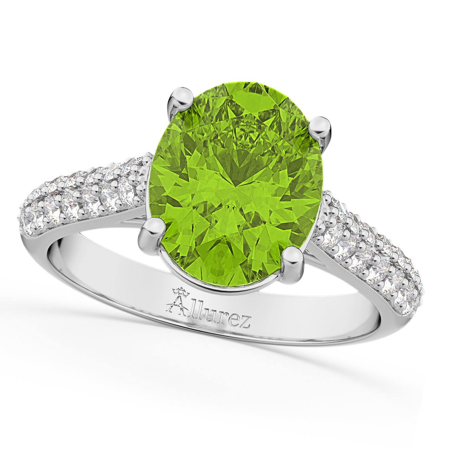 Oval Peridot & Diamond Engagement Ring 14k White Gold (4.42ct)