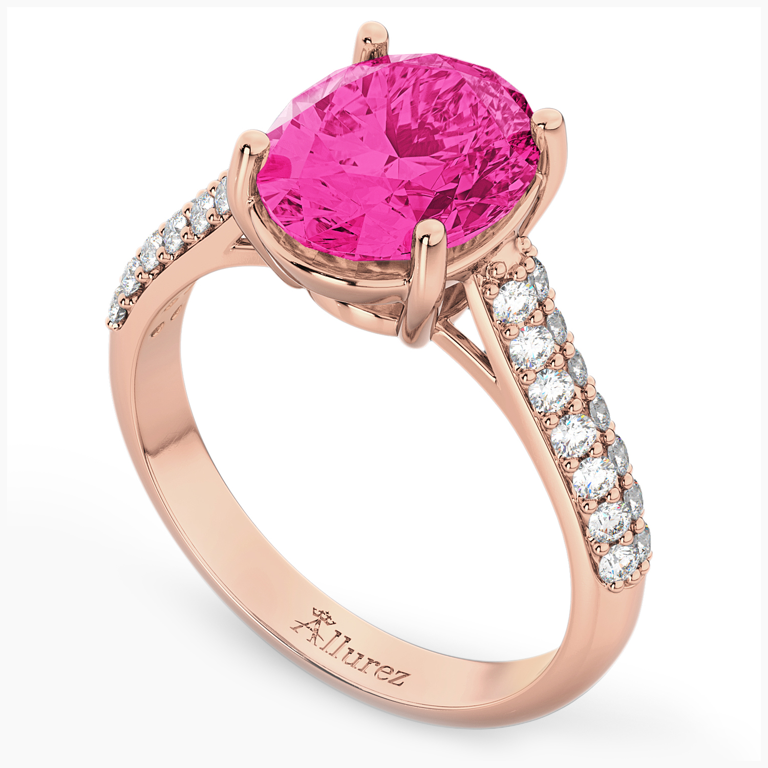 Oval Pink Tourmaline & Diamond Engagement Ring 14k Rose Gold (4.42ct)