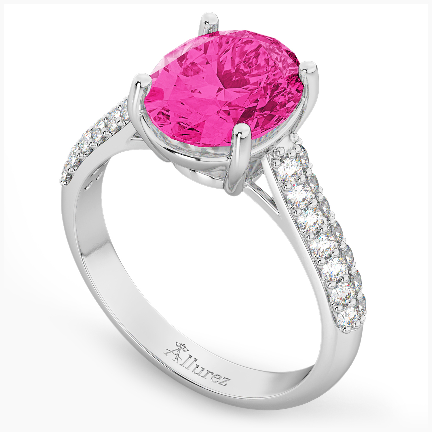 Oval Pink Tourmaline & Diamond Engagement Ring 18k White Gold (4.42ct)
