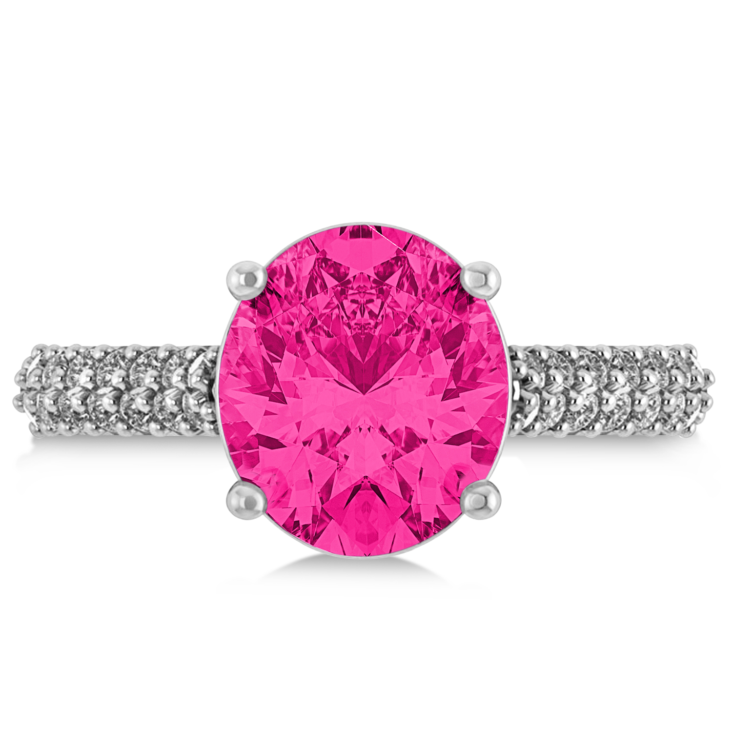Oval Pink Tourmaline & Diamond Engagement Ring 18k White Gold (4.42ct)