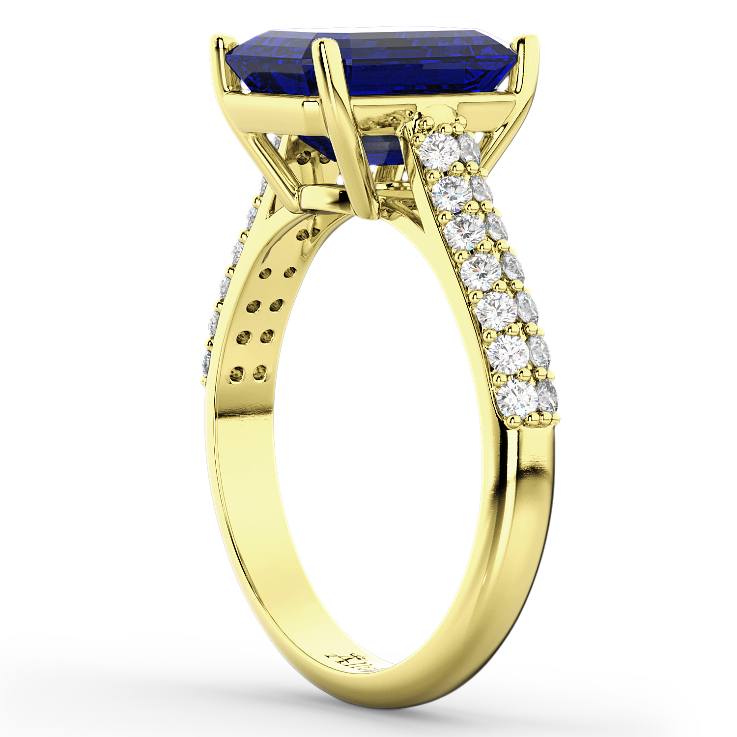 Emerald-Cut Blue Sapphire & Diamond Ring 18k Yellow Gold (5.54ct)