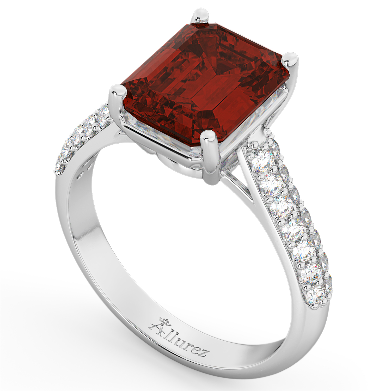 Emerald-Cut Garnet & Diamond Ring 14k White Gold (5.54ct)