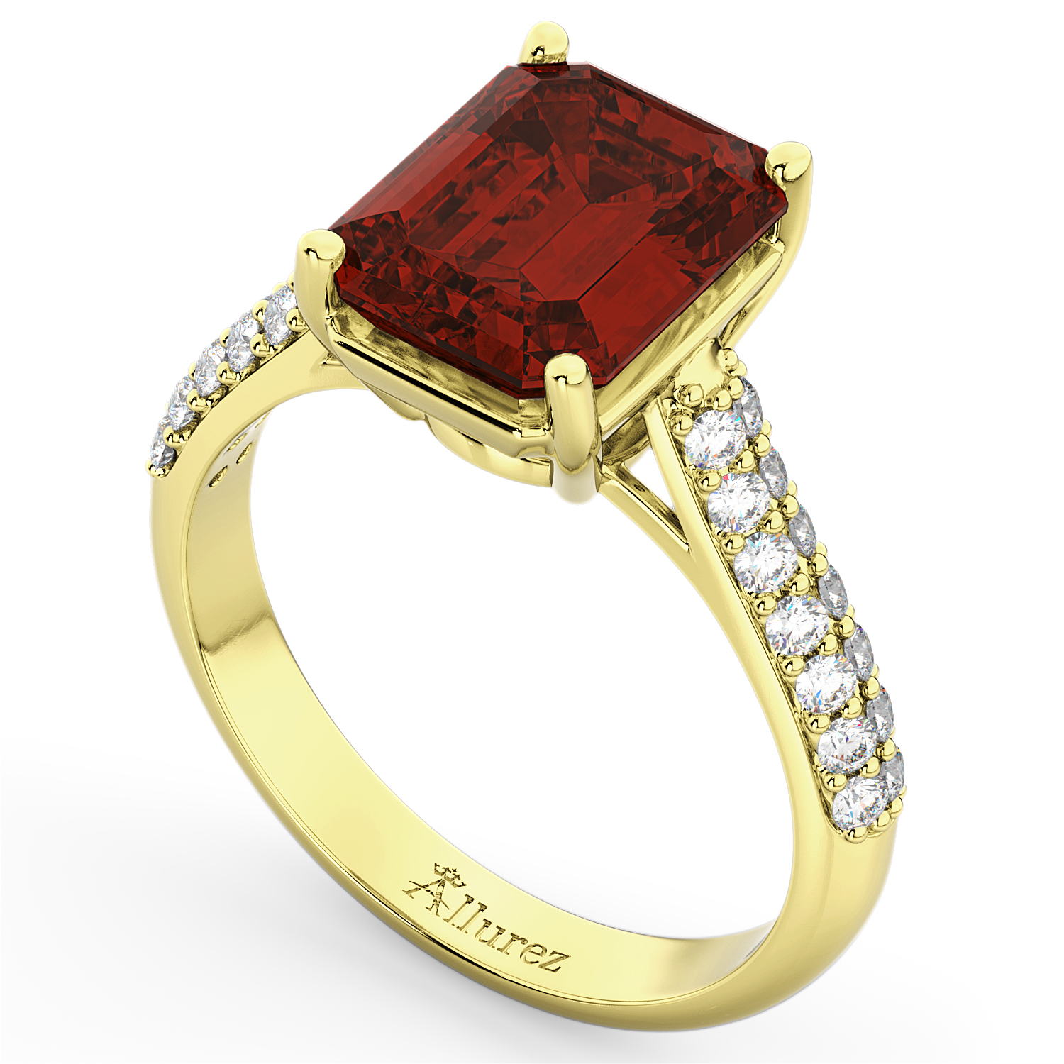 Emerald-Cut Garnet & Diamond Ring 18k Yellow Gold (5.54ct)