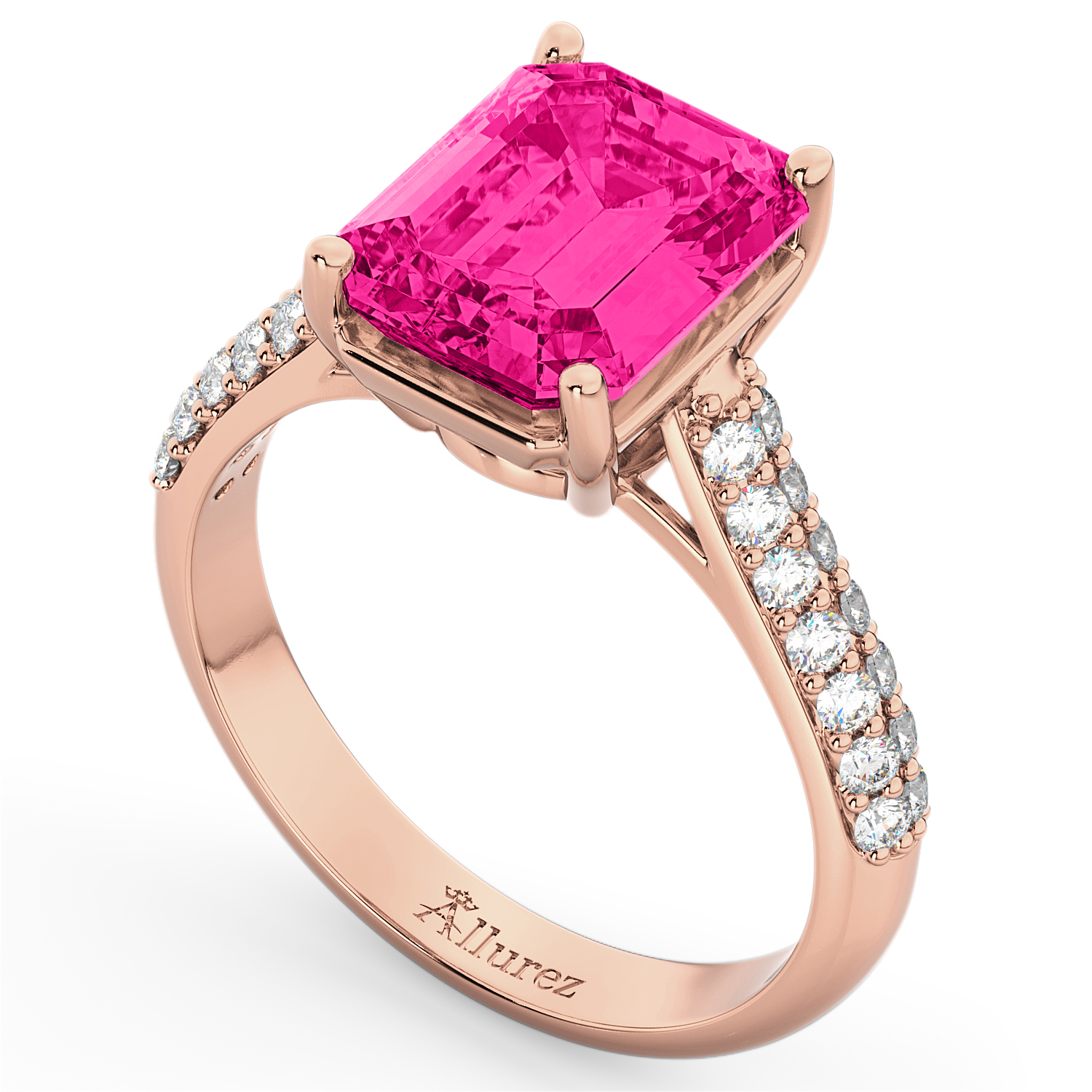 Emerald-Cut Pink Tourmaline & Diamond Ring 18k Rose Gold (5.54ct)