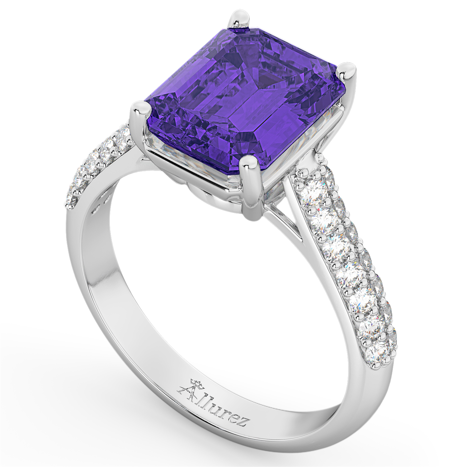 Emerald-Cut Tanzanite & Diamond Ring 14k White Gold (5.54ct)
