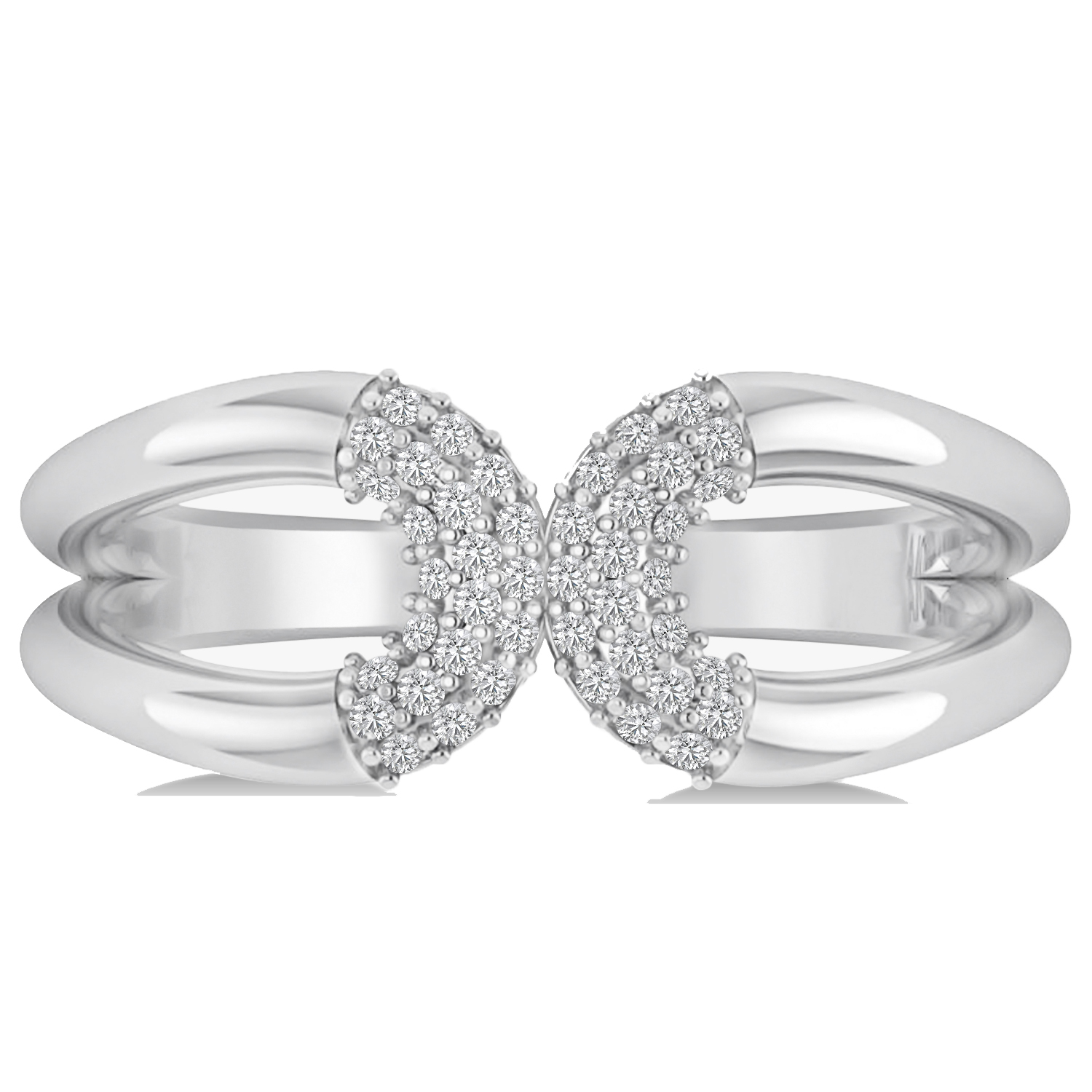 Diamond Novelty Double Loop Ladies Ring 14k White Gold 0.22ct AD2194