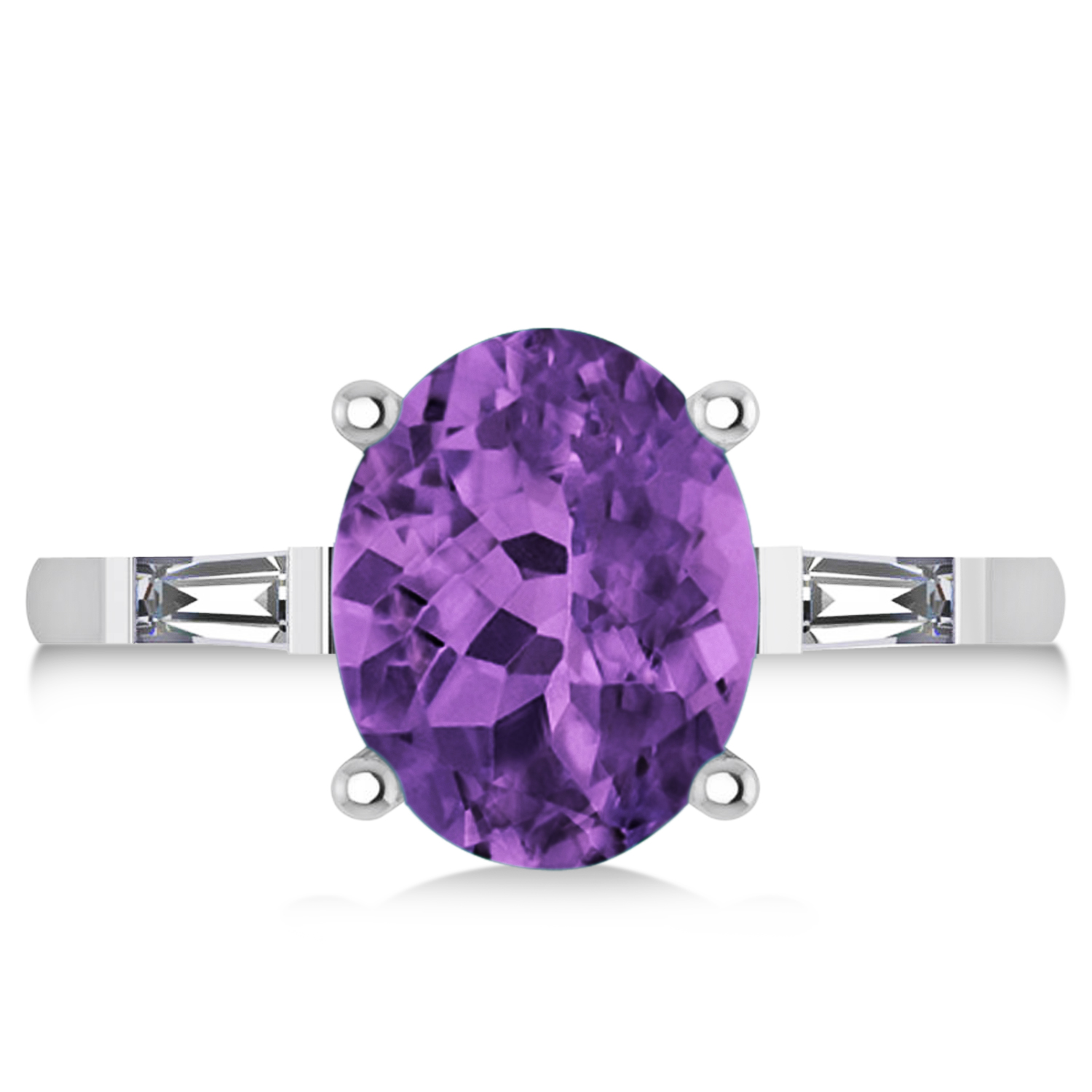 Oval & Baguette Cut Amethyst Engagement Ring 14k White Gold (3.30ct)