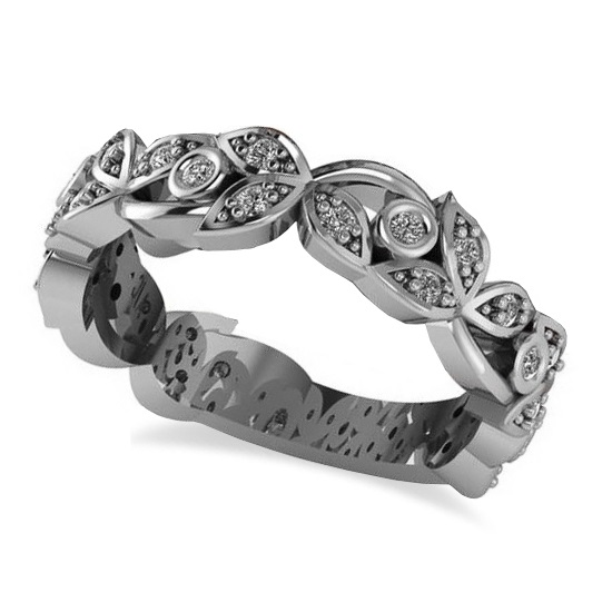 Diamond Vine Leaf Style Floral Wedding Band 14k White Gold (0.27ct)