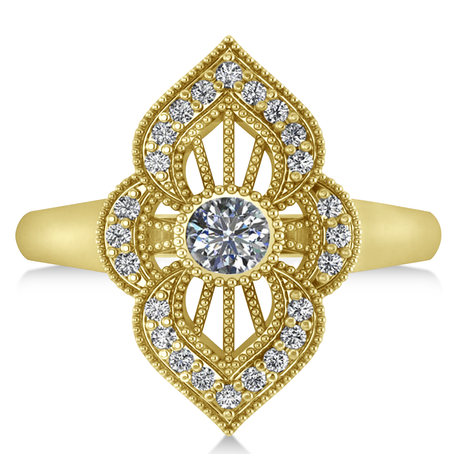 Diamond Antique Style Milgrain Edge Ring 14k Yellow Gold (0.49ct)
