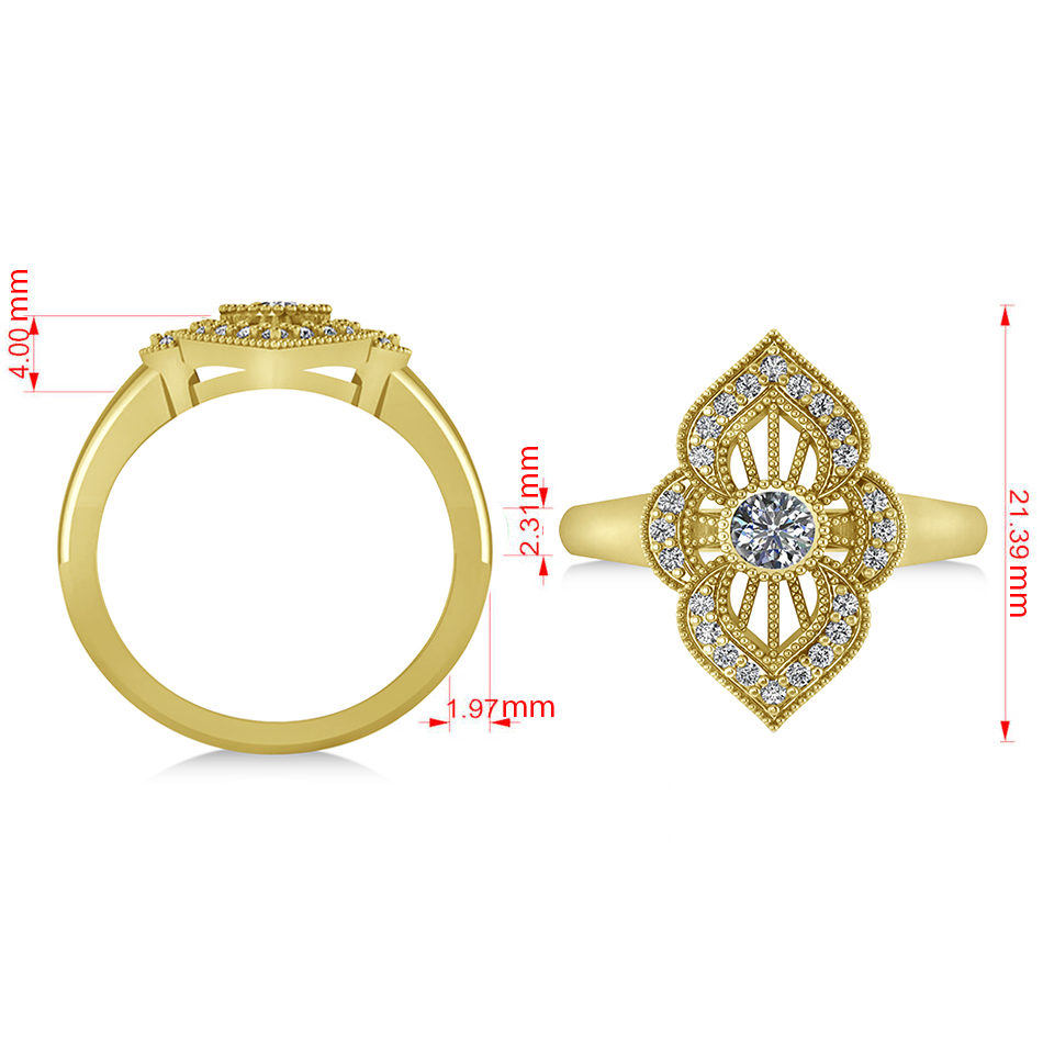 Diamond Antique Style Milgrain Edge Ring 14k Yellow Gold (0.49ct)