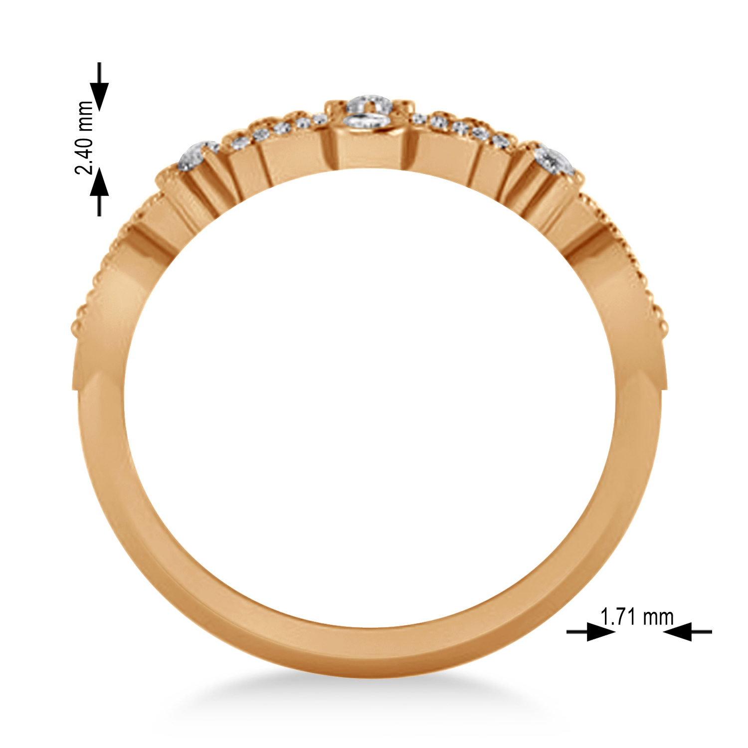 Ladies Diamond Antique Novelty Cigar Ring 14k Rose Gold (0.44 ctw)