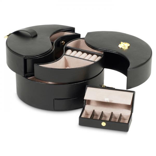 WOLF Heritage Women's Round Jewelry Box with Removable Travel Accessory Organizer